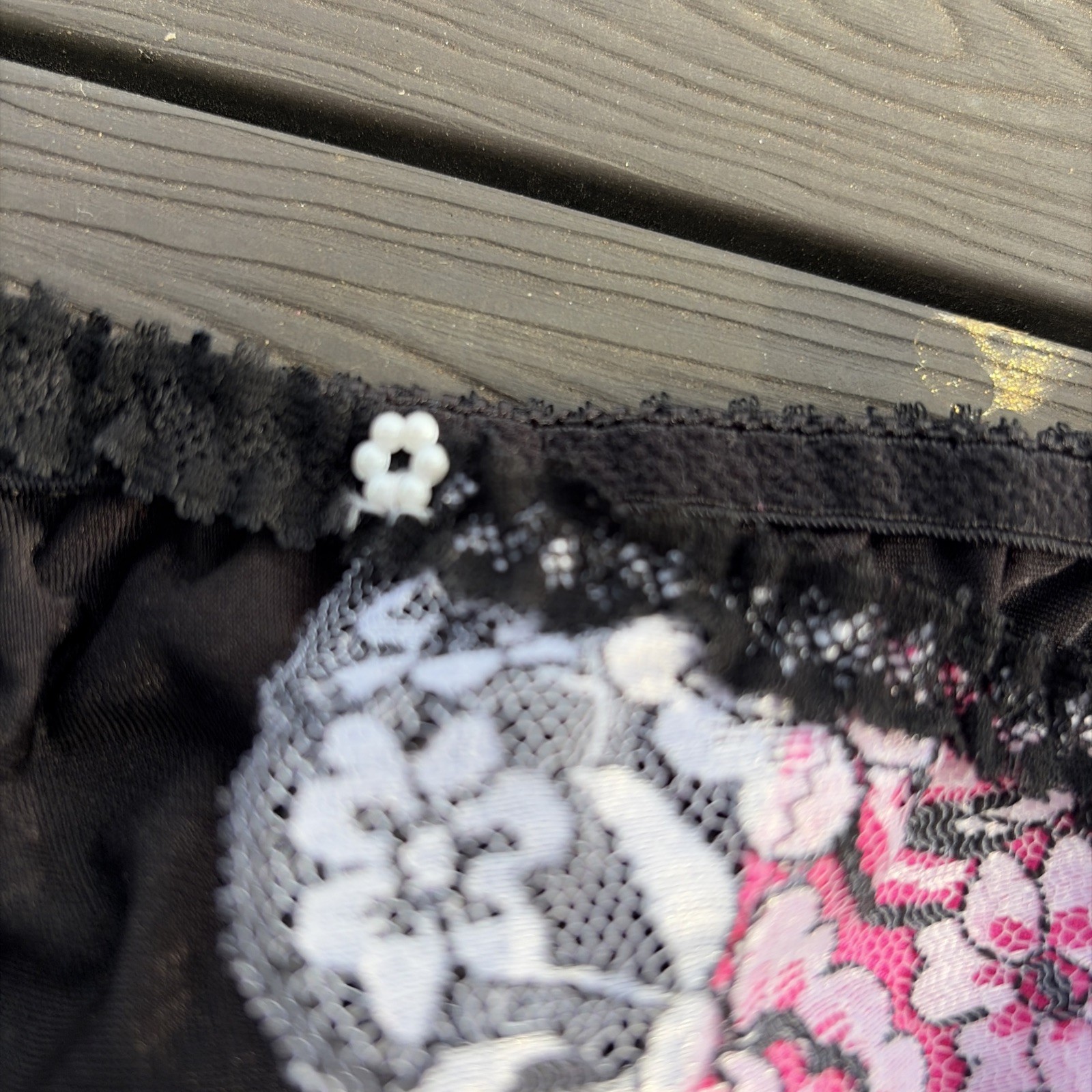 New Vintage Lily of France Lace White/Pink/ Black Panties Size Large