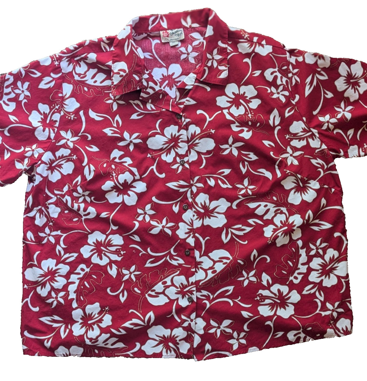 Vintage Hilo Hattie red white floral women 3XL 100% cotton vacation beach travel