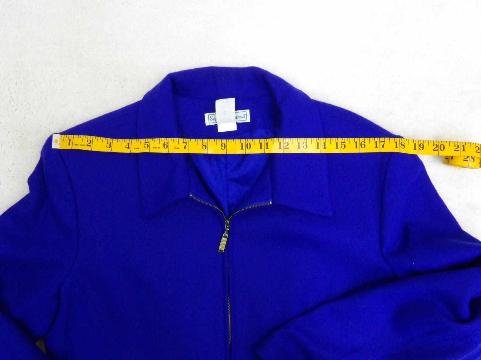 Vintage Stephanie Andrews Women’s Blue 100% Wool Jacket Sz 10 Zip-up w/ Pockets