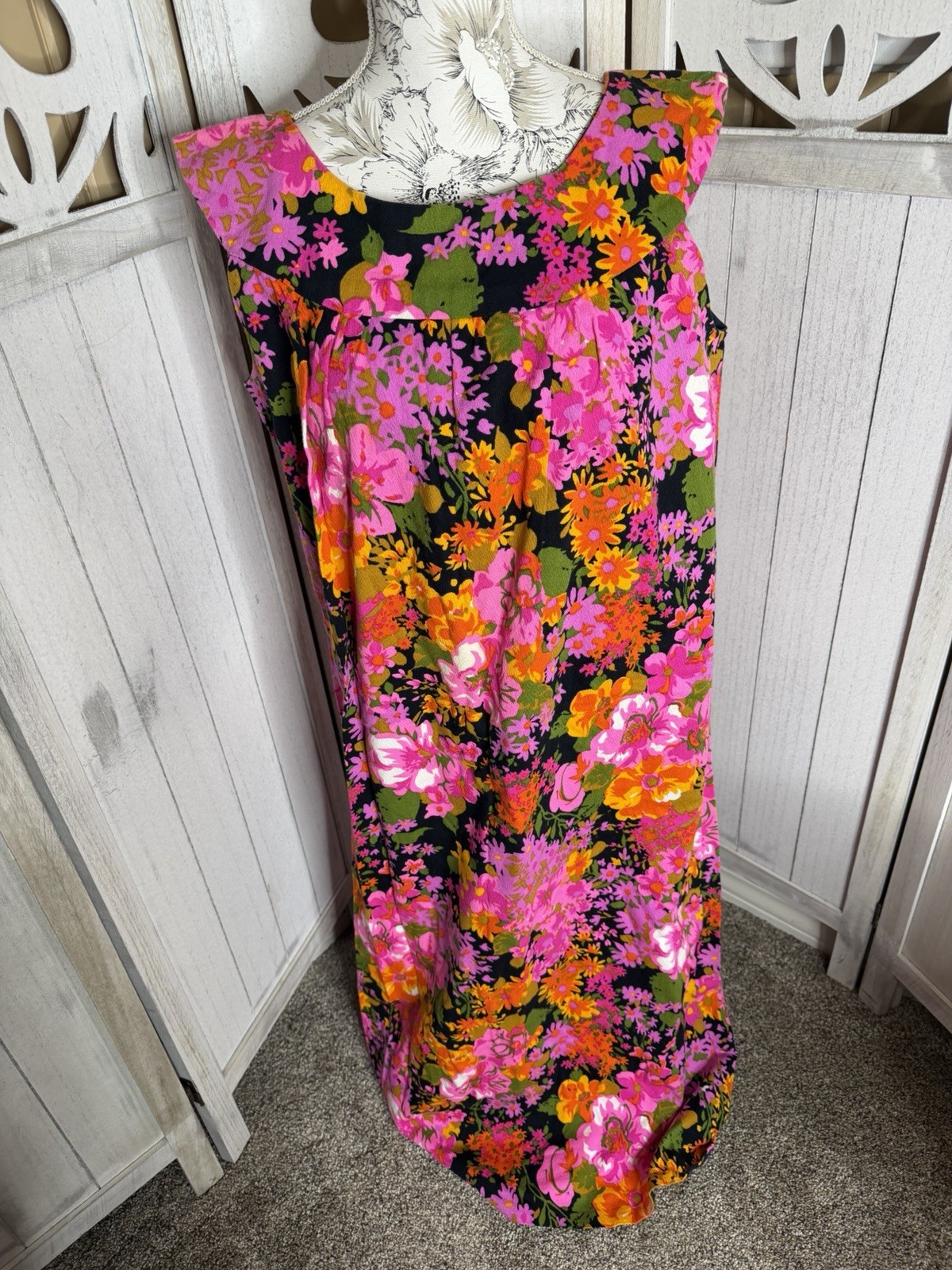 Vintage 60s 70s Housedress Colorful Retro Hippie Floral Print Womens Size XL