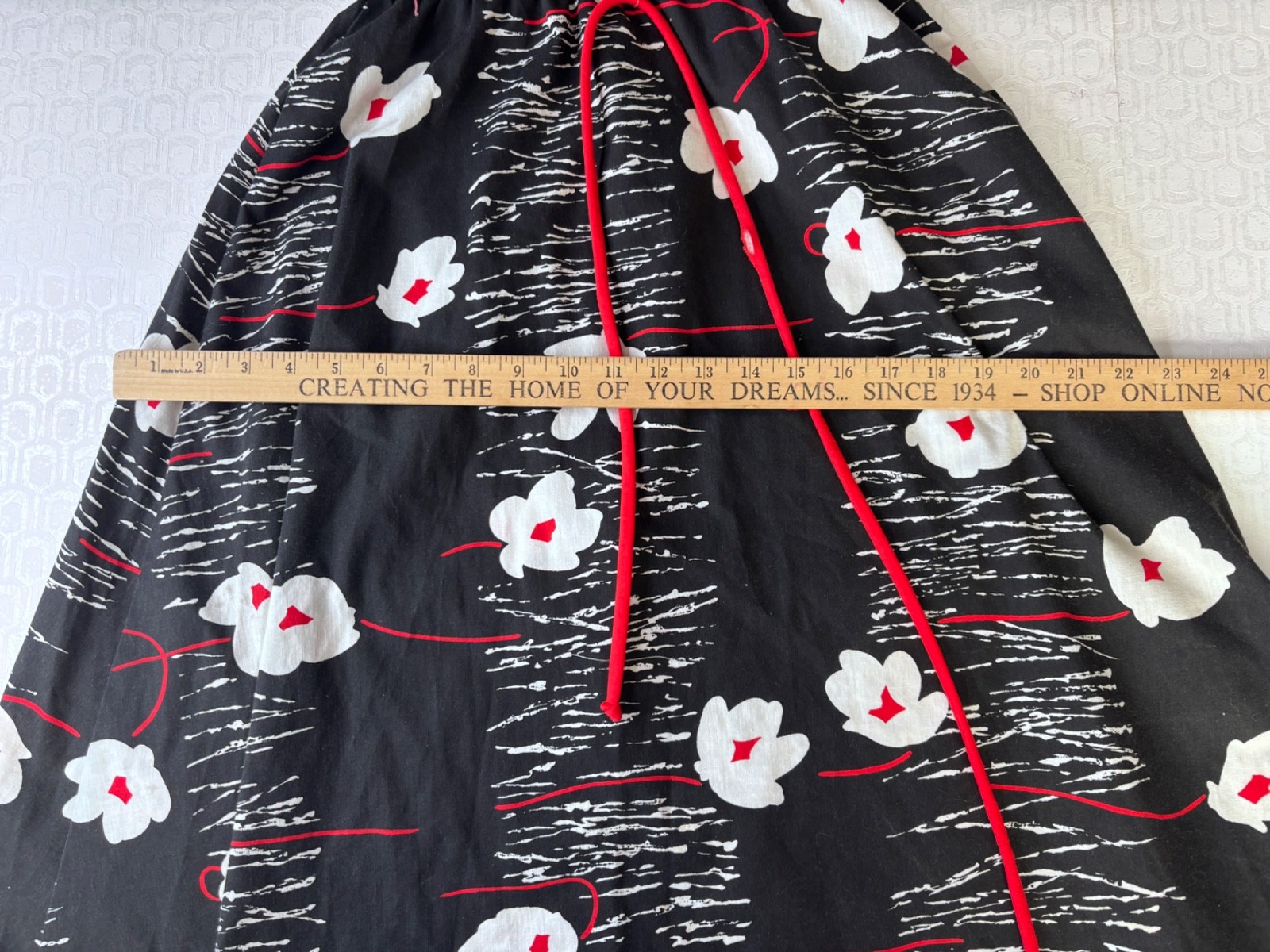 VTG 80’S JENNI RETRO 50’S BLACK&WHITE RED GRAPHIC FLORAL PRINT FLARE SUNDRESS*S