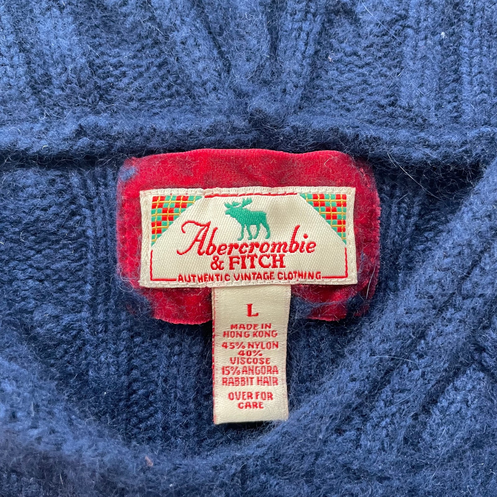 Vintage Abercrombie & Fitch Women’s Navy Cable Knit Hoodie Sweater Pullover – L