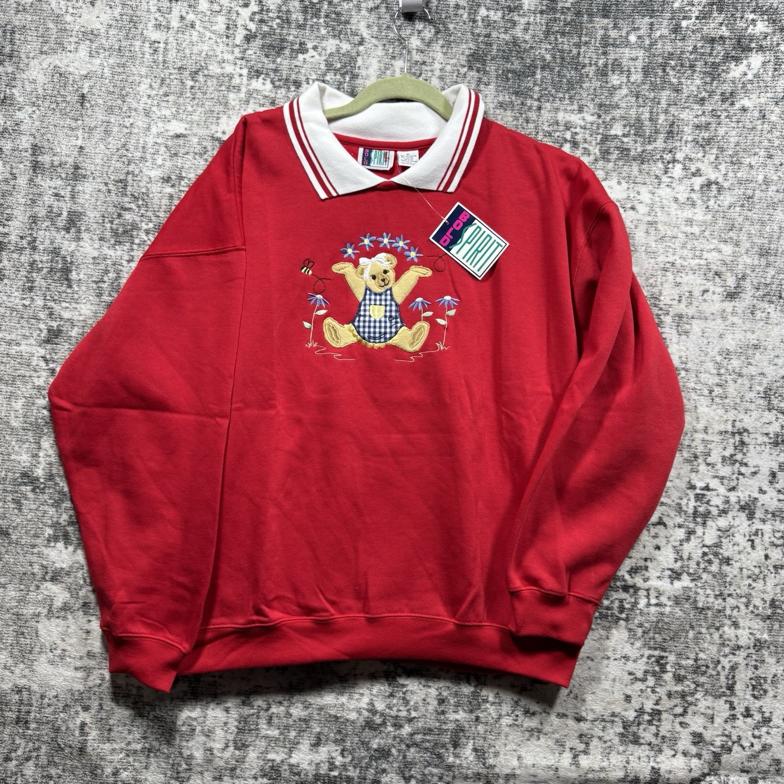 VTG Bolo Spirit Women’s XL Red collared Embroidered Teddy Bear Sweatshirt