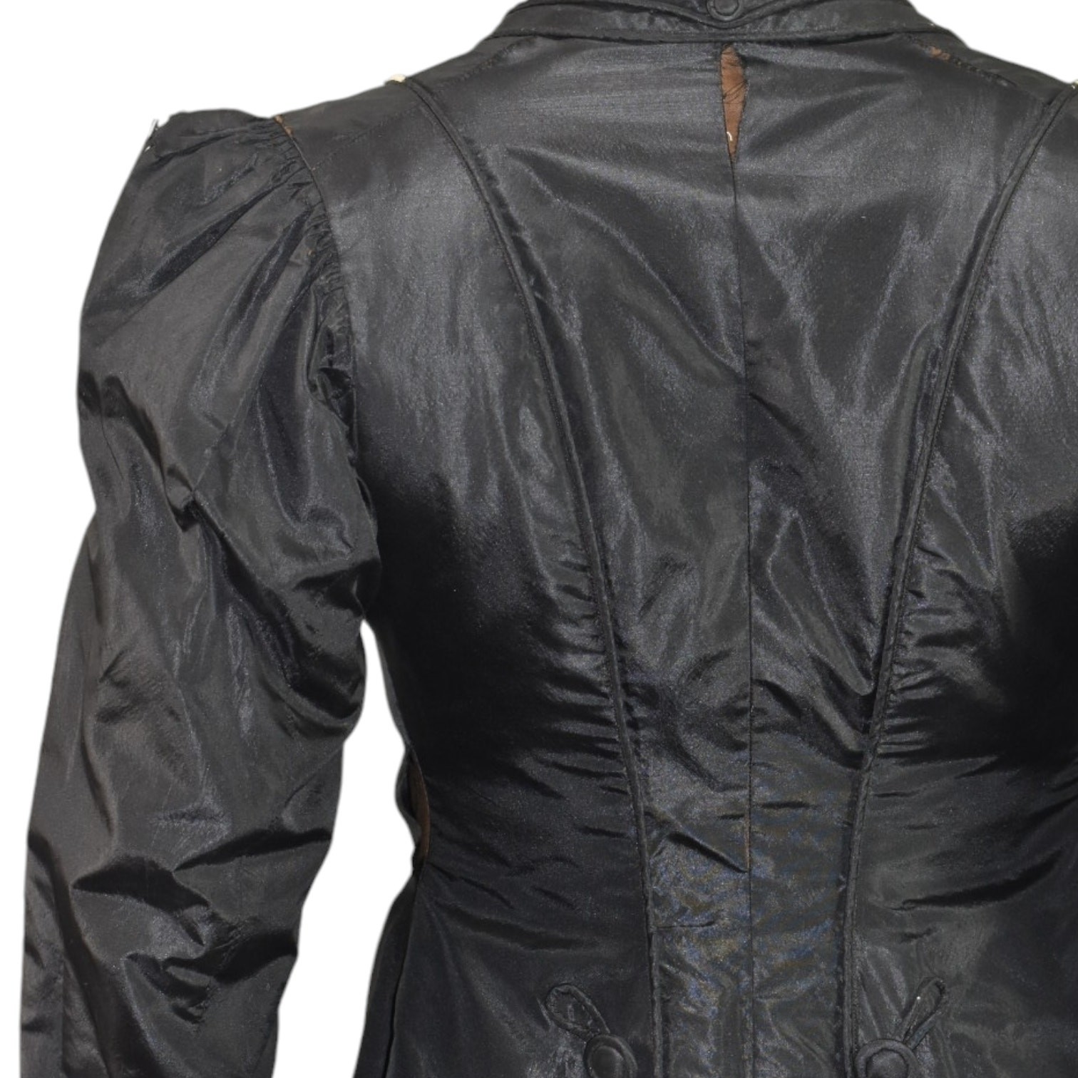Antique Victorian Silk Jacket Coat Small Black Handmade Tailored Custom Vintage