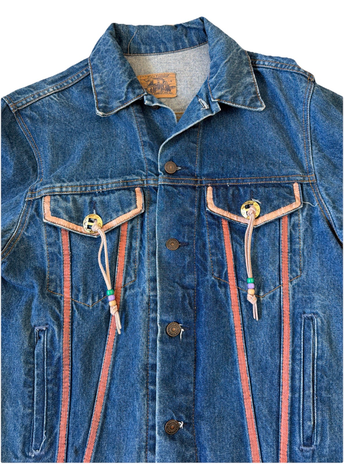 Vintage 70s 80s Plain Pockets Aztec Desert Denim Jean Jacket Women Size Medium