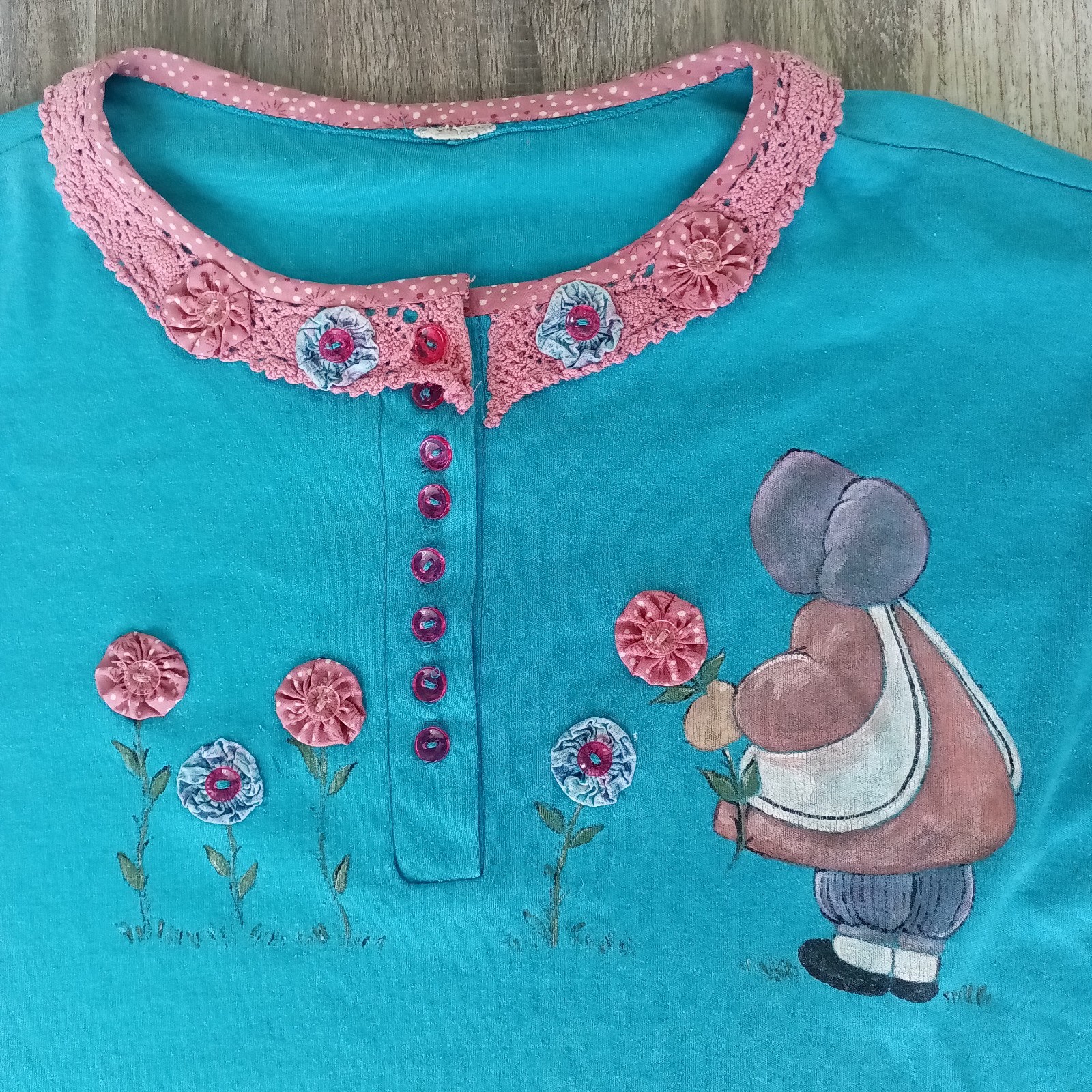 HollyHobby Granny Cottage Core Prairie Turquoise Coquette Floral Lace VTG Fairy