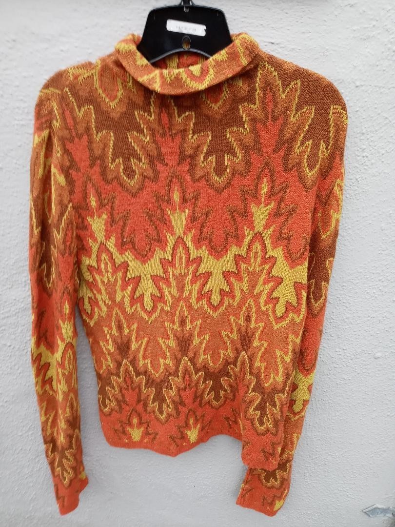 Vintage 60s/70s Polyester, Nylon Mod Earth Tones Mock Turtleneck Size LARGE