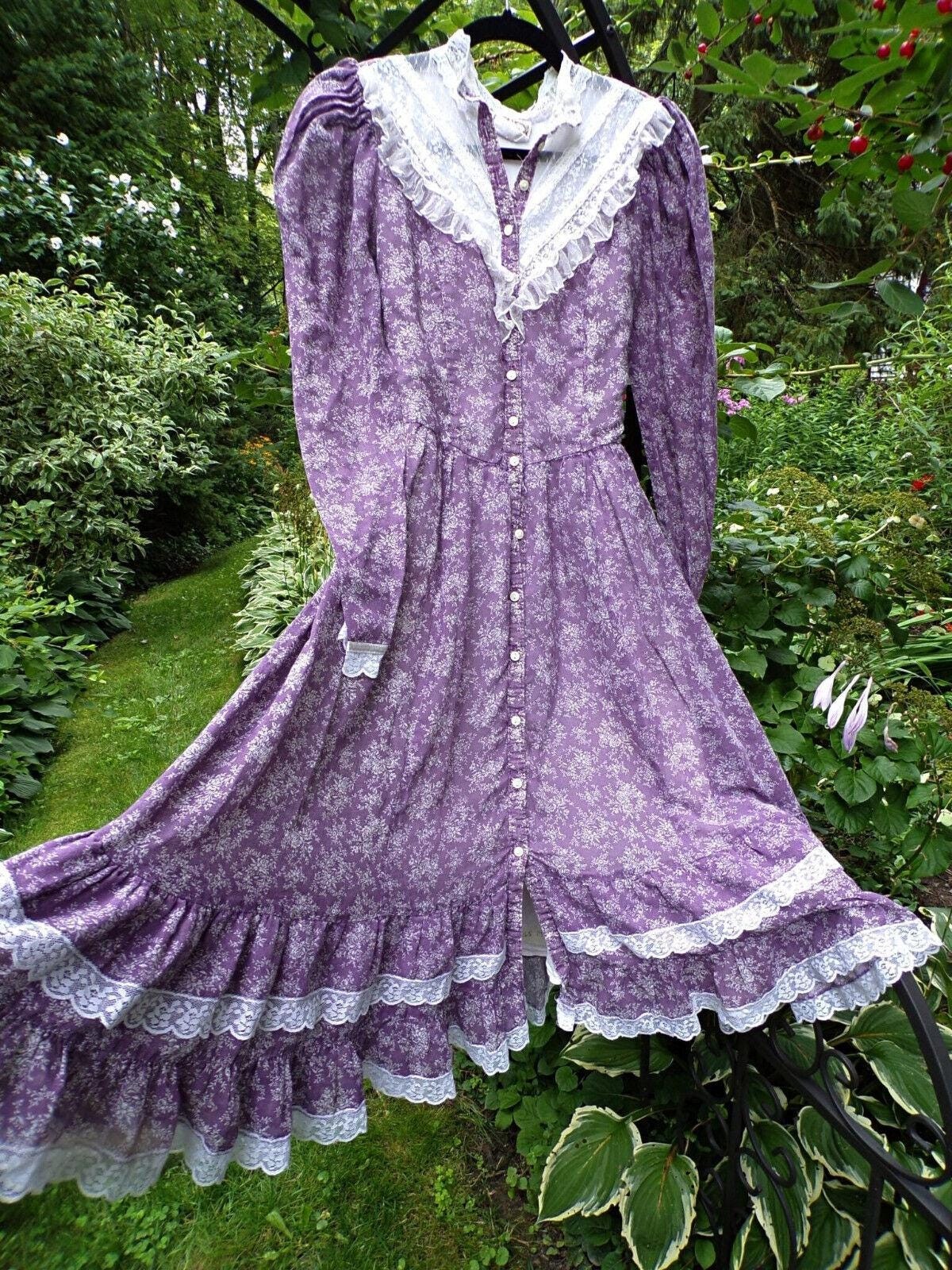 GUNNE SAX vtg prairie dress, 1970s lavender calico floral XXS