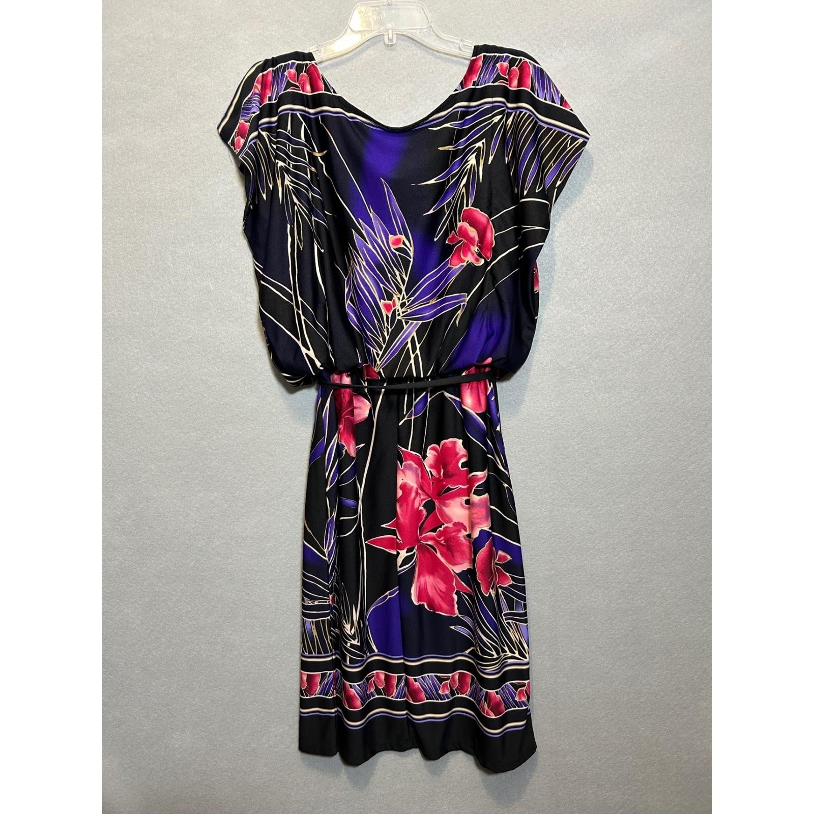 VTG Floral Dress Women’s L Slit Sleeve Elastic Waist Art to Wear Artsy Funky