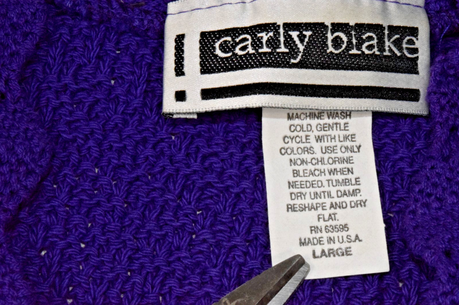Vintage Sweater Top Carly Blake Size L 90s Grape Purple Cotton Scalloped Trim