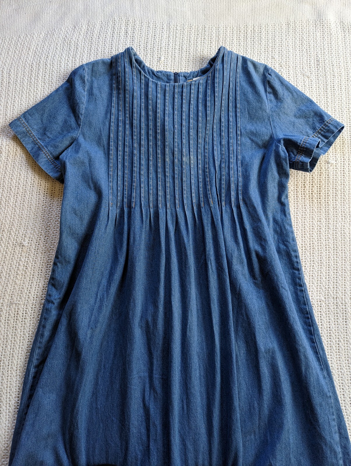 VTG Women’s Plus 16 Denim Dress Cottagecore Short Sleeve Pleated Northwest Blue