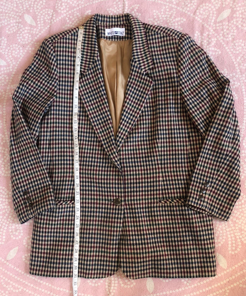 Vtg White Stag Womens 10 Multi Checked Blazer Pockets Lined Classic Preppy 90s