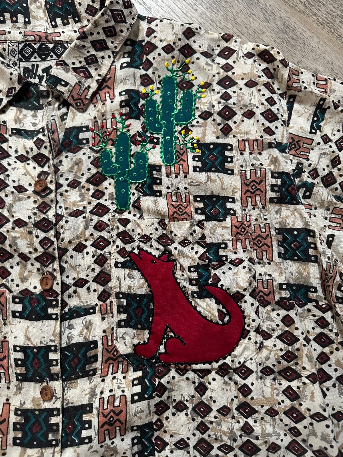 Vtg JouJou Rhythm Button Shirt Native American Embroidery Southwest Large