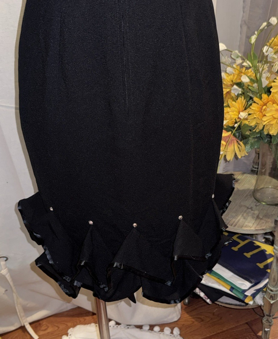 VTG Morton Myles for the Warrens Wiggle Ruffle Short Sleeve Black Dress Sz 4