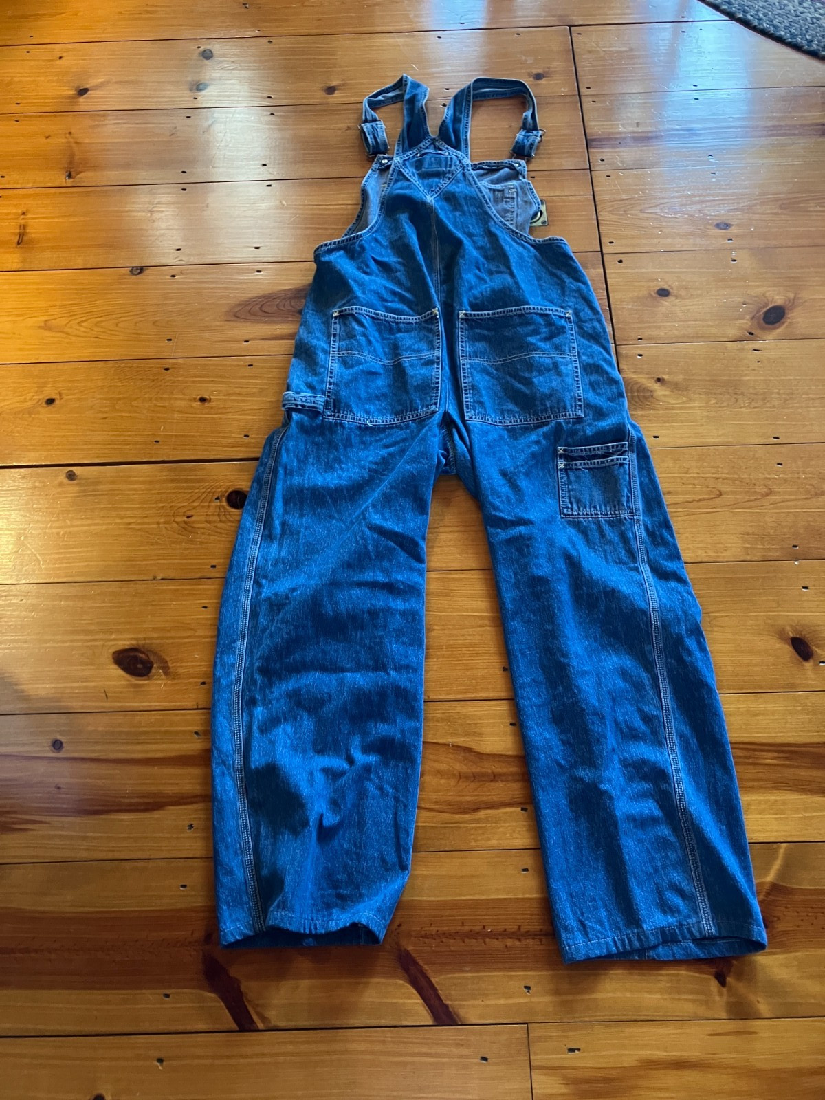 VINTAGE~OLD NAVY ~Carpenter Blue Cotton Denim Bib Overalls~Wide Leg~FARM CORE~XL