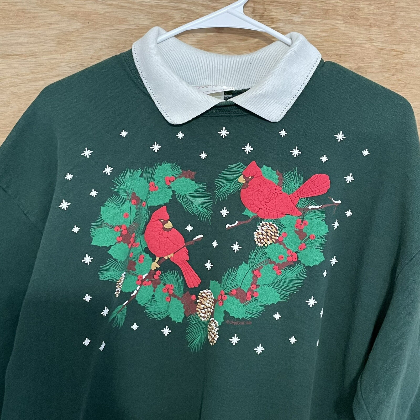 vtg 80s Pegigoff Large collared christmas collared sweatshirt Cardinals Puffy