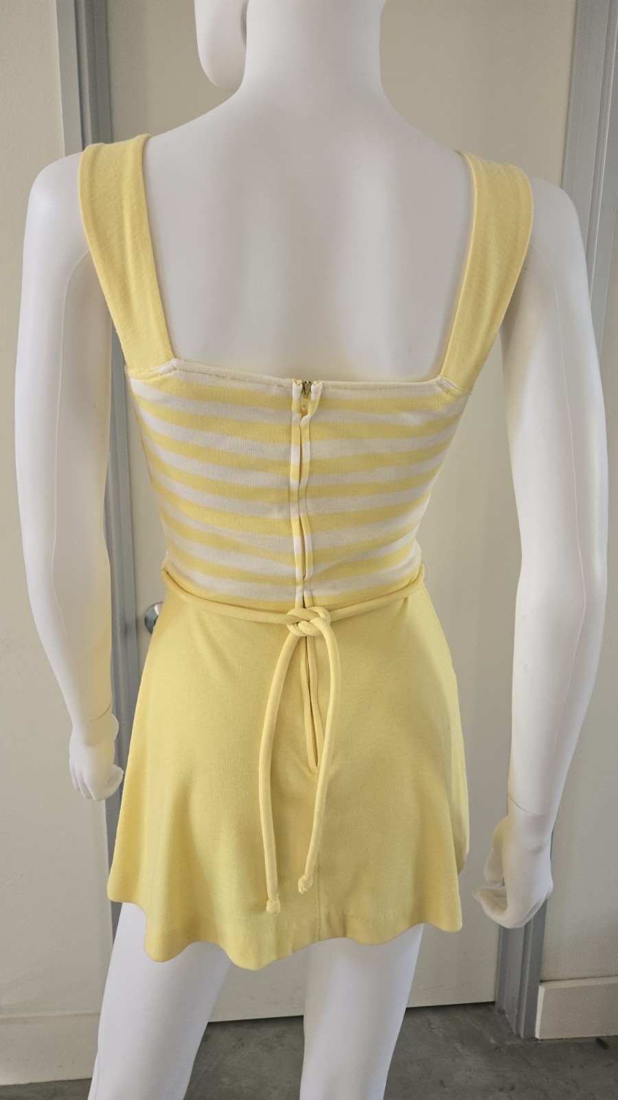 Vintage 70s 80s Tennis Dress Cotton Striped Mini Yellow Preppy Palm Royale Union