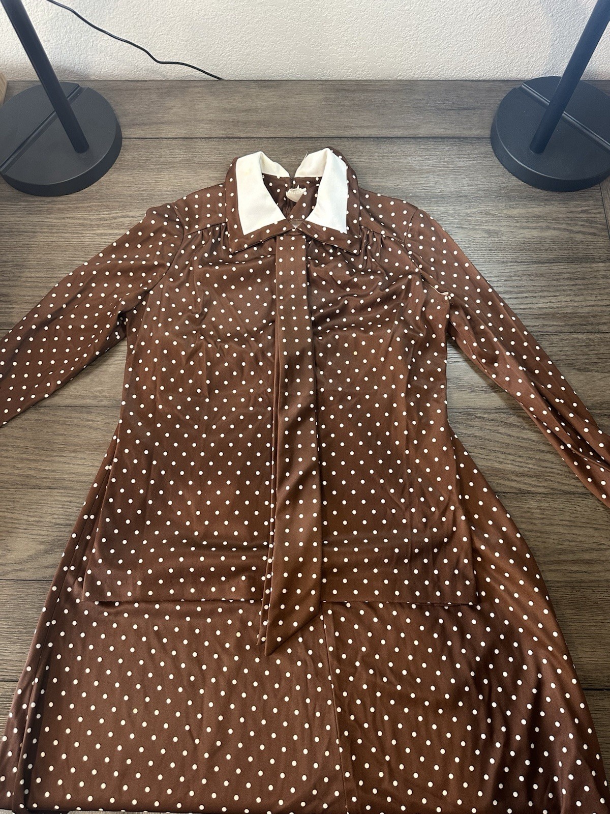 Vintage Polyester Skirt And Blouse Brown Polka Dots Size 12