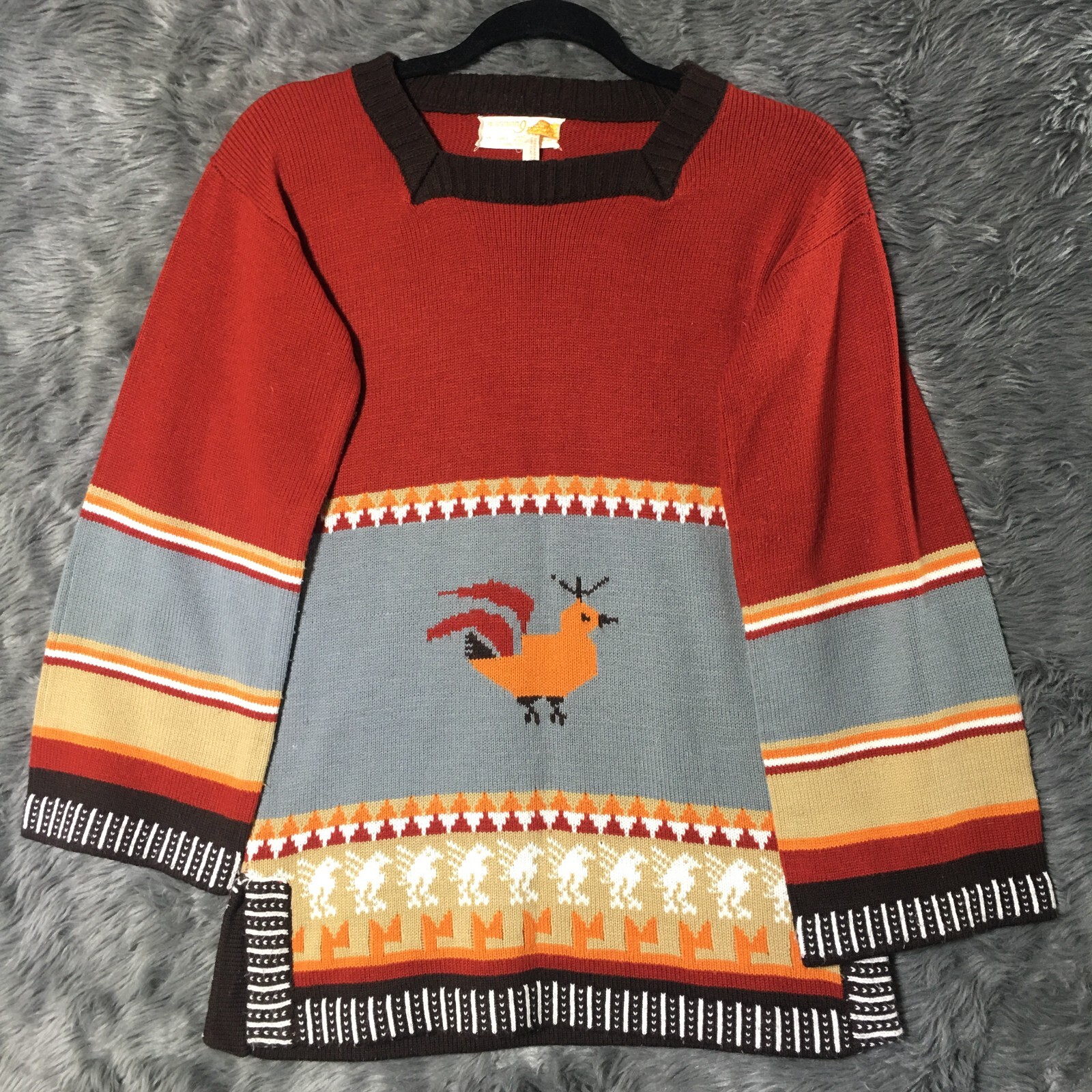 Vintage A Fashion Import Sweater Womens Small Knit Pullover Aztec Boho Bird