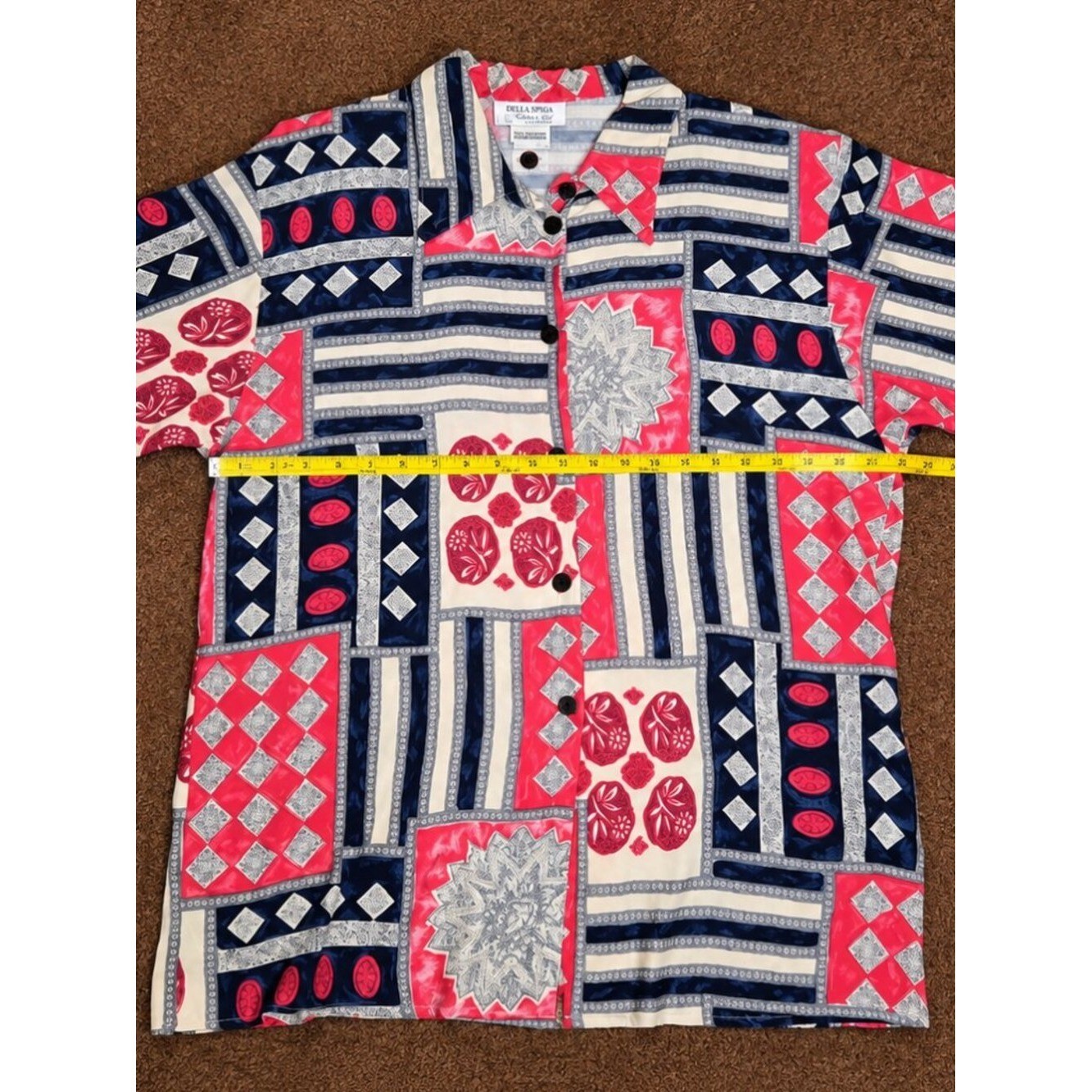 Della Spiga Tall Girl Vintage Geometric Patchwork Shoulder Pad Blouse 16