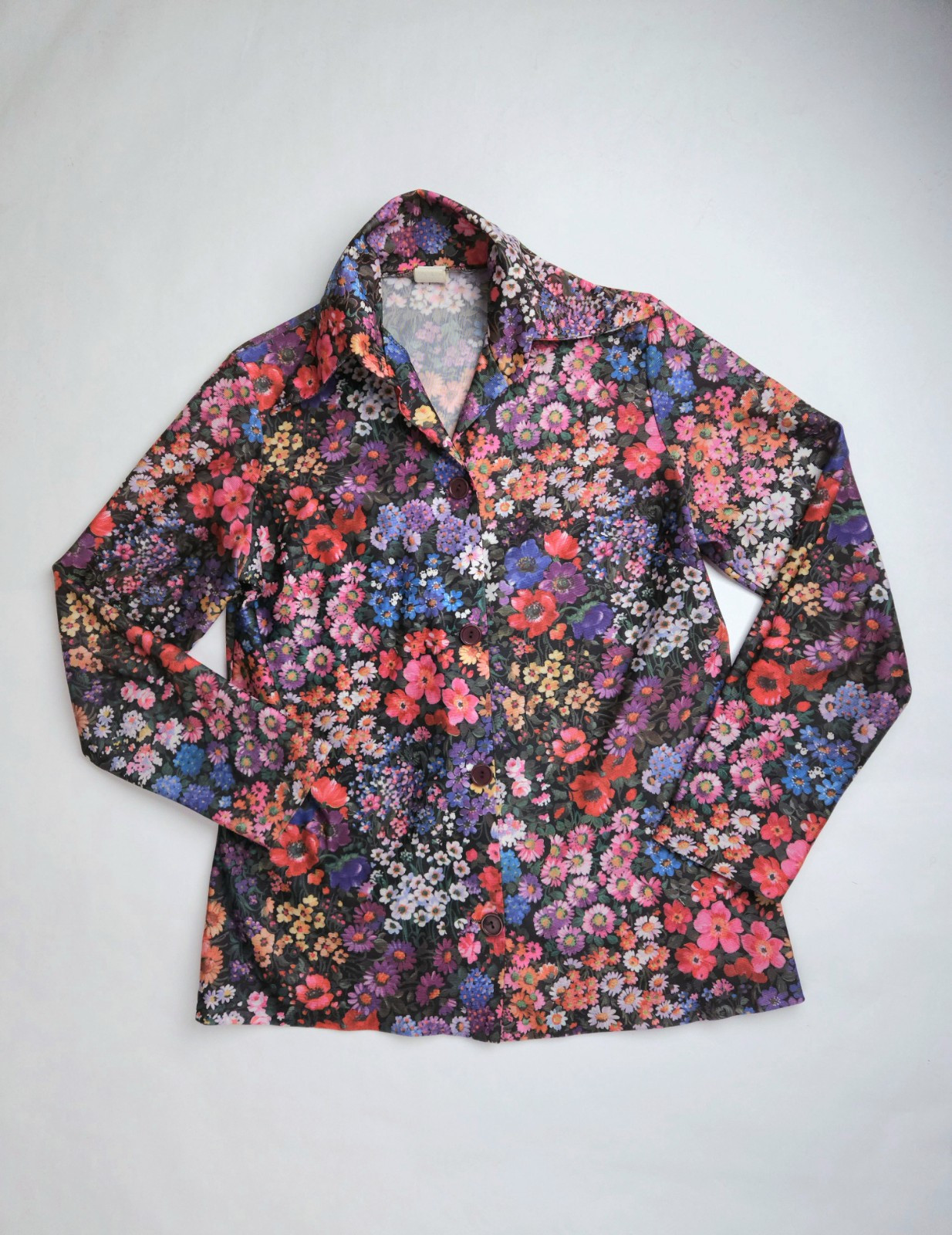 Queens-Way To Fashion Vintage 70s Wildflower Point Collar Blouse Women’s S