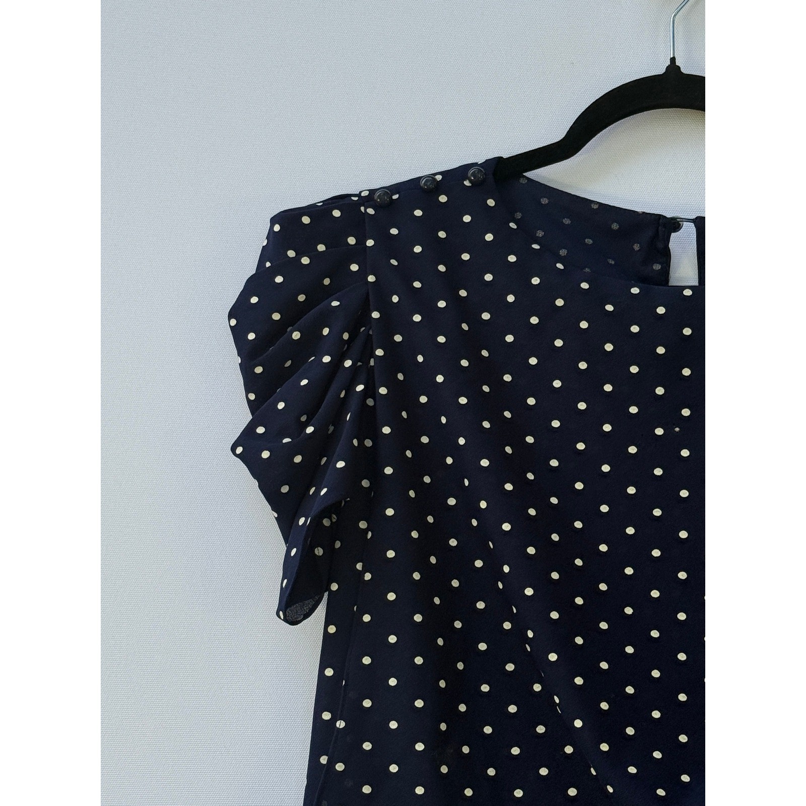 Jenny Women 10 Dress Vintage Navy Polka Dot Faux Wrap Rockabilly Office Nautical