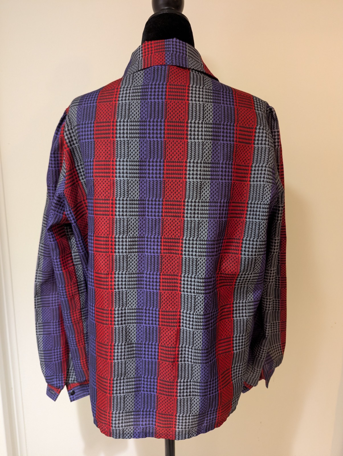 Vintage 1970s Donnkenny Long Sleeve Button Up Shirt Large Red Blue Grey Stripe