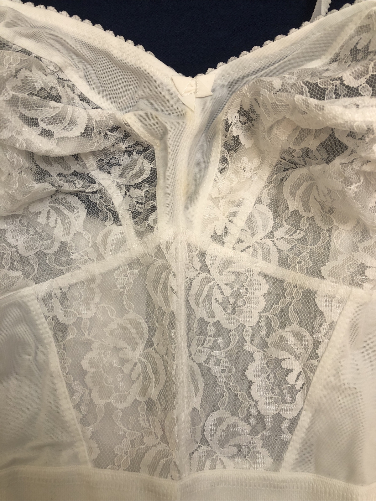 LONG LINE BRA VINTAGE LINGERIE 36 F STRETCH BRA Pin Up White New With Tags