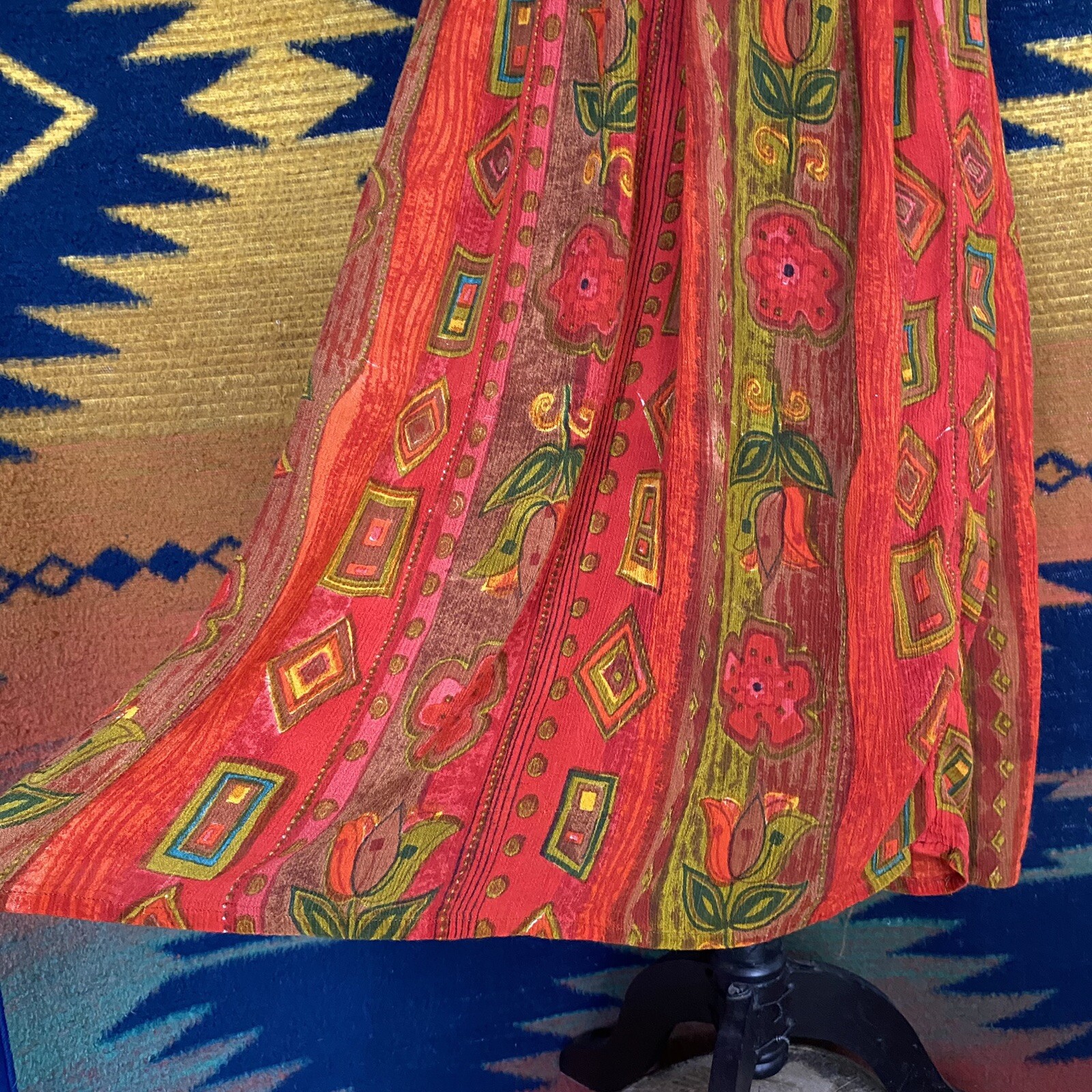 Vintage Zanana by Saraf Floral Maxi Rayon Skirt. OSFM. Tie Waist. India.