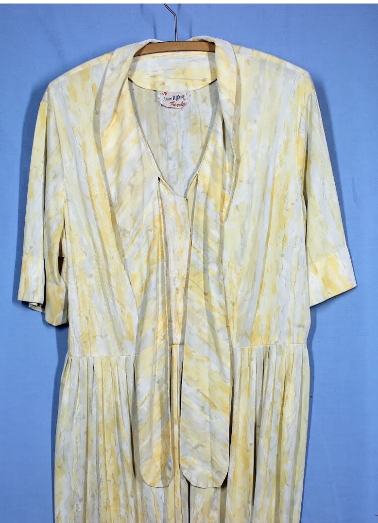 Vtg 60s Claire Tiffany Traveler Jersey Dress XXL w37 Plus Rayon Pussy Bow