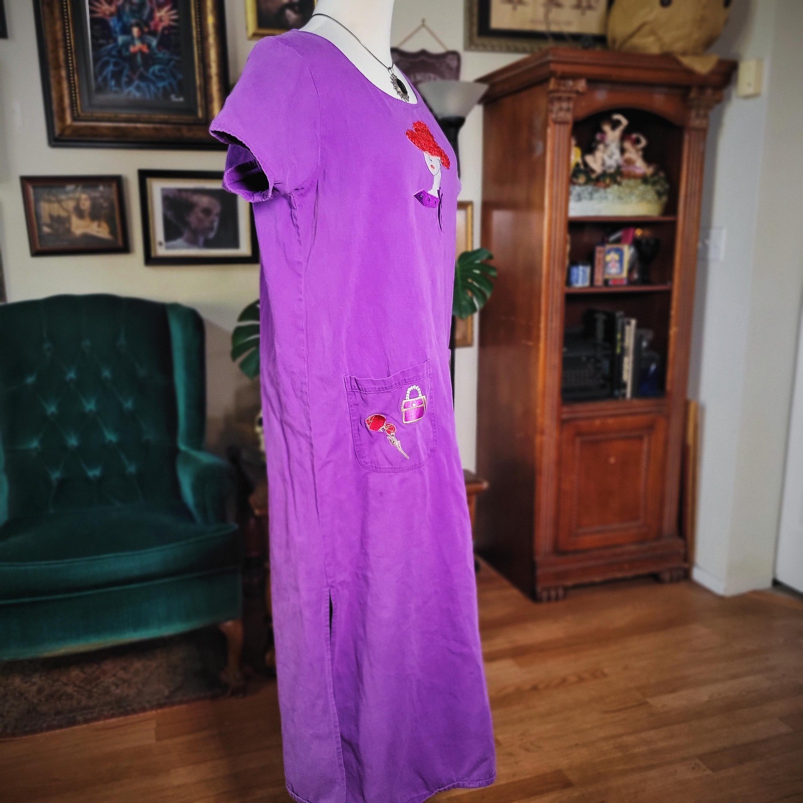 Sarah’s Tea Party Dress Vintage 90s Women’s Purple Red Hat Society Maxi Medium