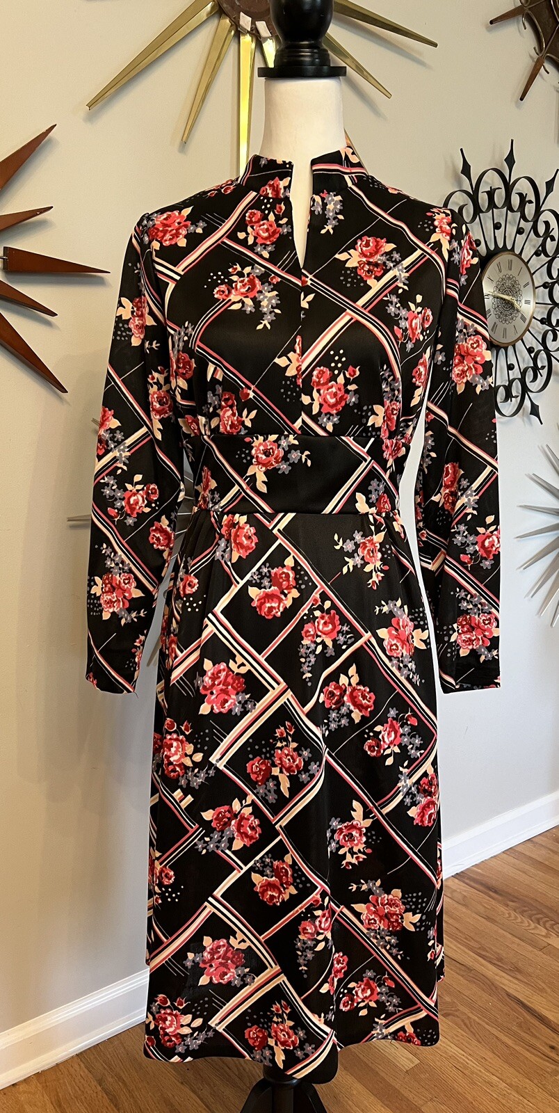 Vintage 1960s Aldens Fashions Womens Knee Length Floral Dress Small