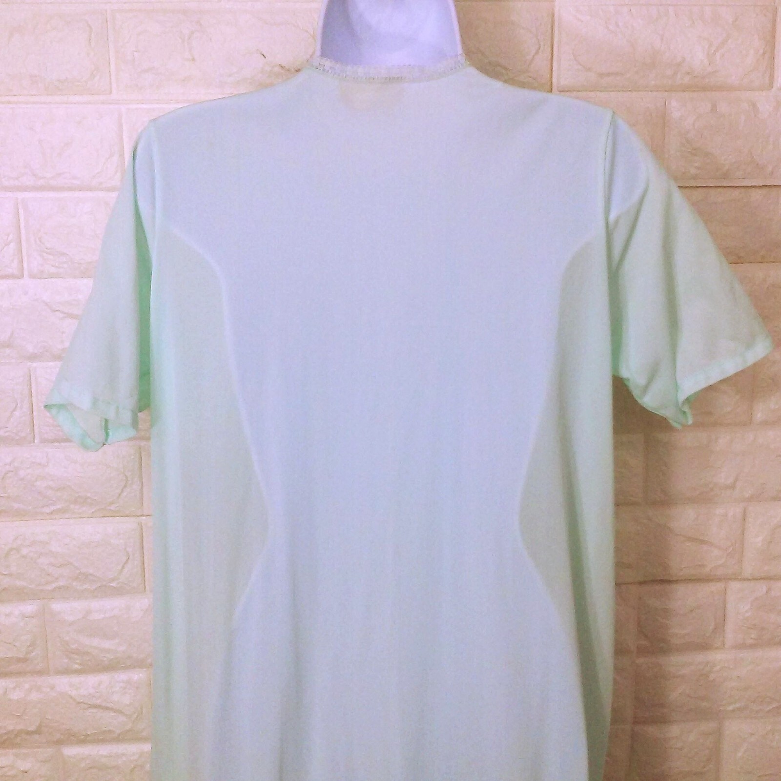 Vintage 80s Danni Dressing Gown Robe -L Pocket Ruched Lace Buttons SSL Nylon