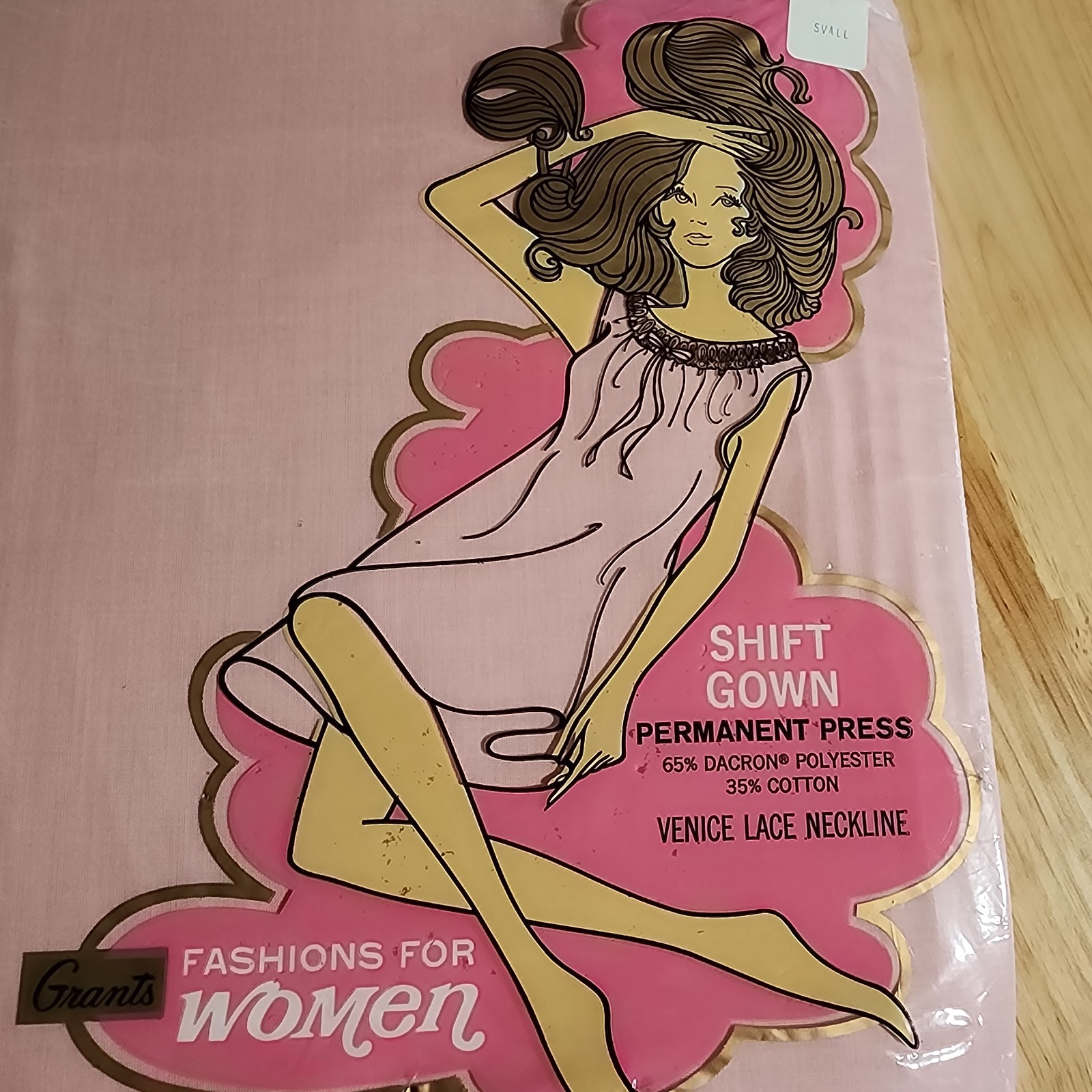 Vintage NOS Grants Womens Nightgown Pink Shift Venetian Lace Sz S Deadstock