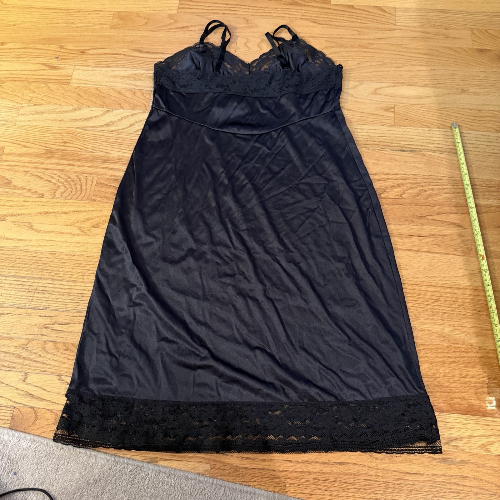 Vtg Black Full Slip Movie Star 1960s Detailed Trim Lingerie Unsized