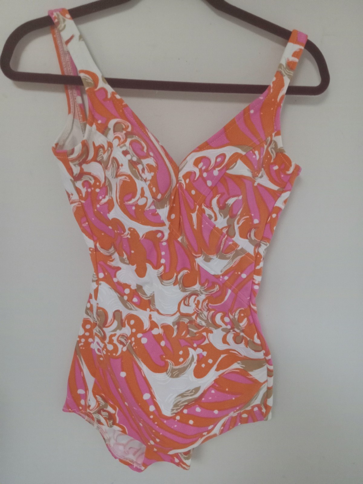 Vintage 60s Jantzen Psychedelic Mod MCM Bathing Suit Size 12 1 Piece Pink Orange
