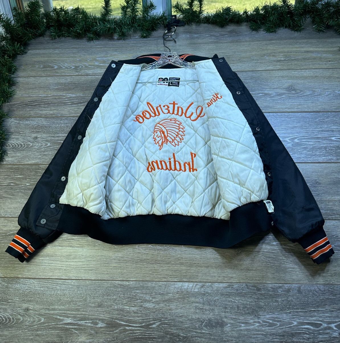 Waterloo Indians High School Satin Bomber Jacket Youth Large Don Alleson Vintage