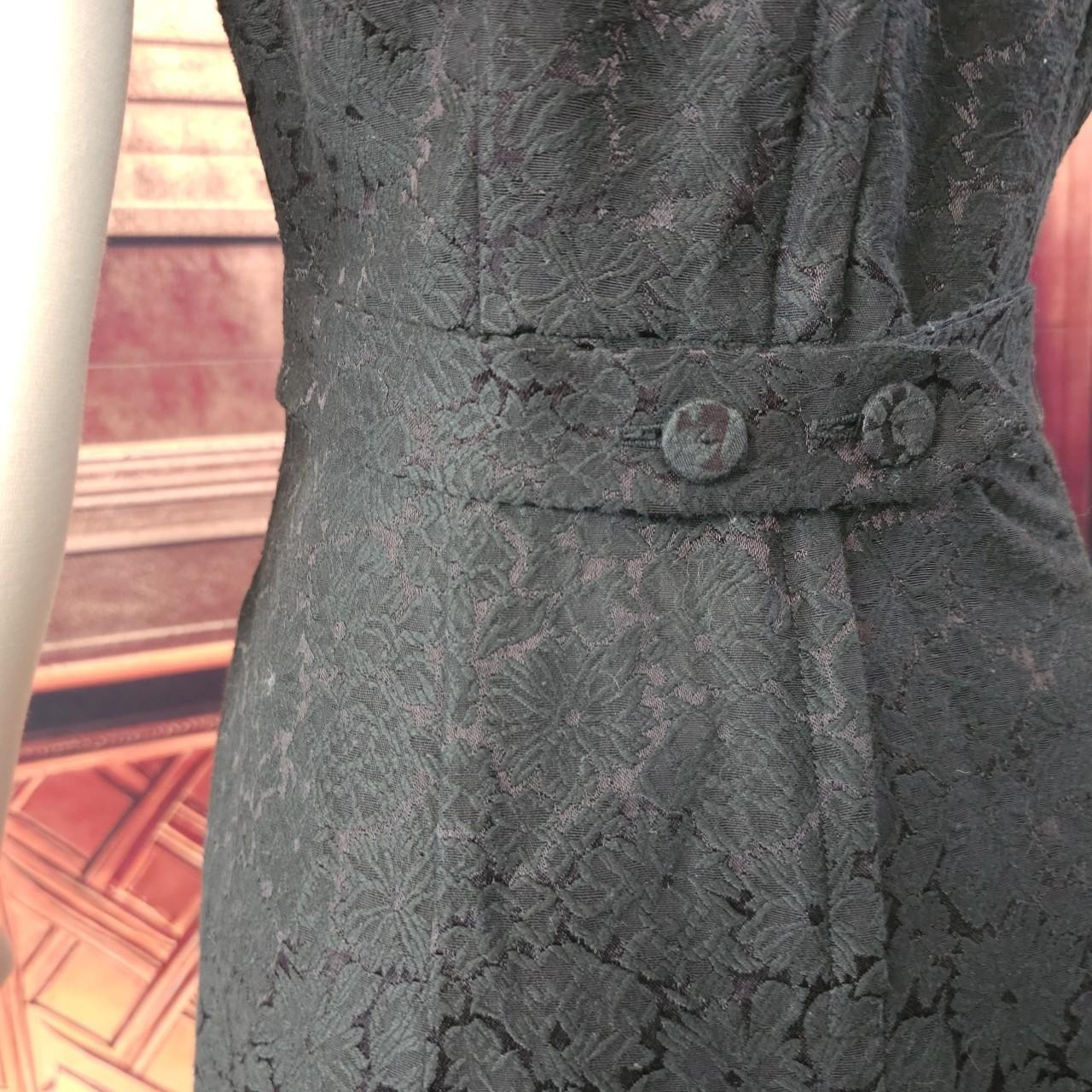 Black Berkshire Damask Layered Dress Gown Vintage 1960s Jacquard Bow Rhinestone