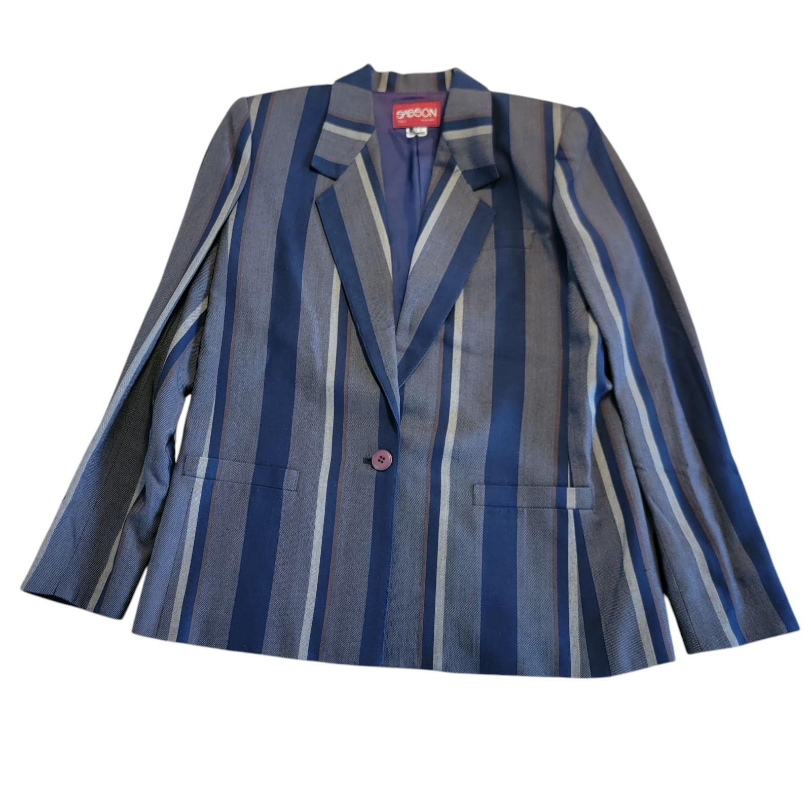Vintage Sasson Jacket Striped Blazer Classic Unique Blue Gray Womens Size 6/7