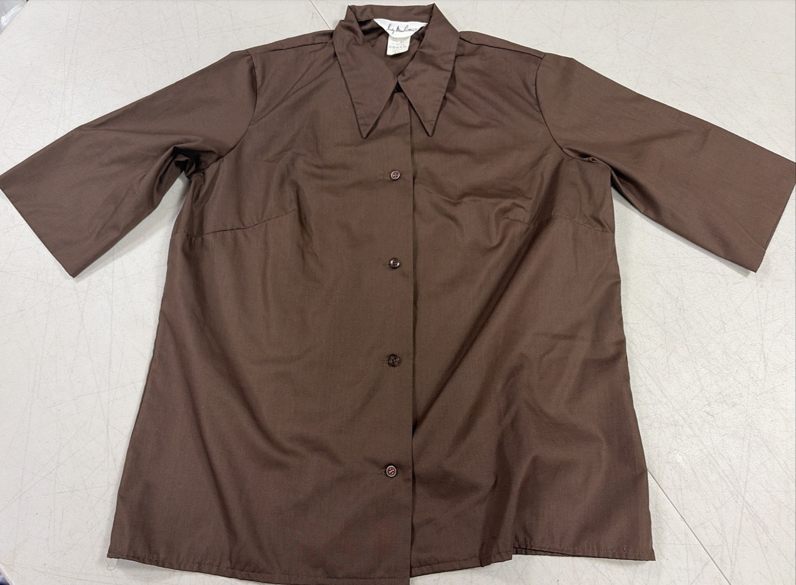 Lady Manhattan 1970’s ¾ Sleeve Button-Up Blouse Brown Size 16