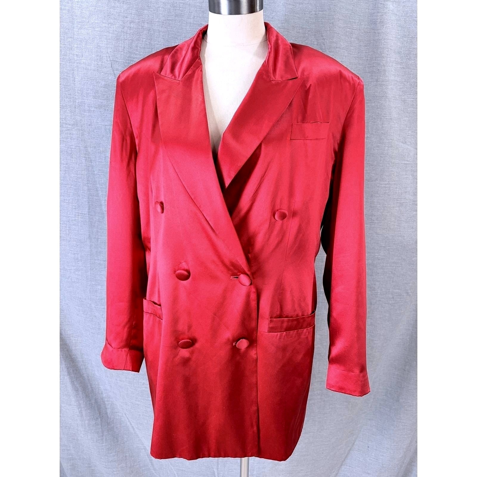 Vintage Virginia Slims V Wear Red Silk Blazer Double Breasted XL