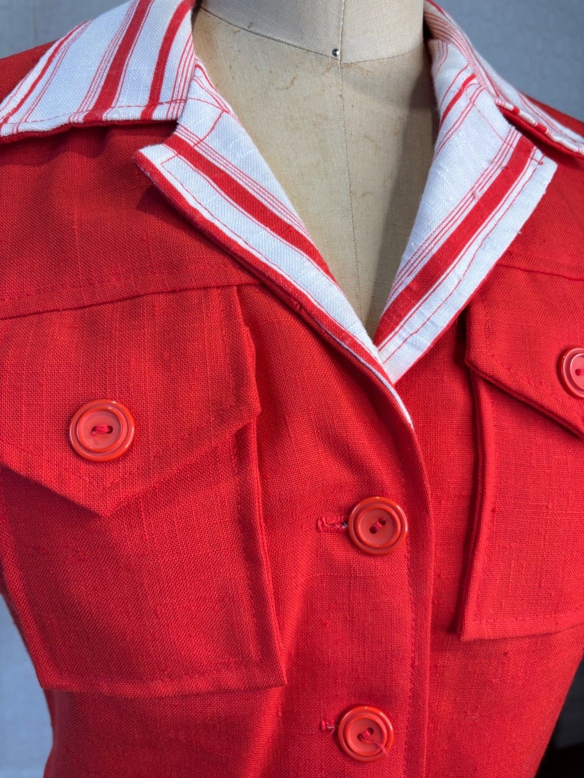VTG 70’S WHITE&RED STRIPE 40’S INSPIRED PEPLUM JACKET&A-LINE SKIRT SET*XS/S