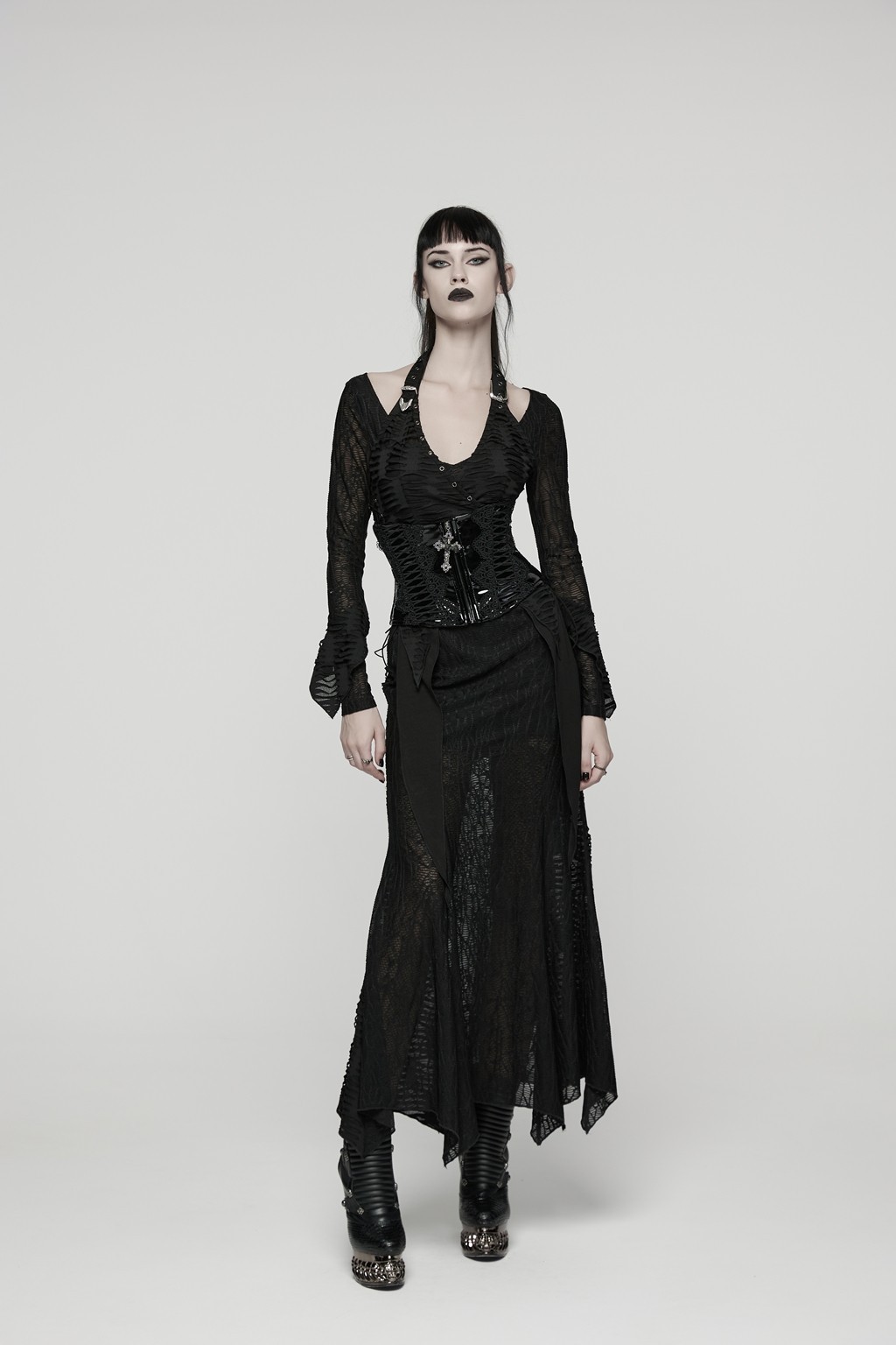 Punk rave women black gothic harness draw string corset patent leather sexy belt