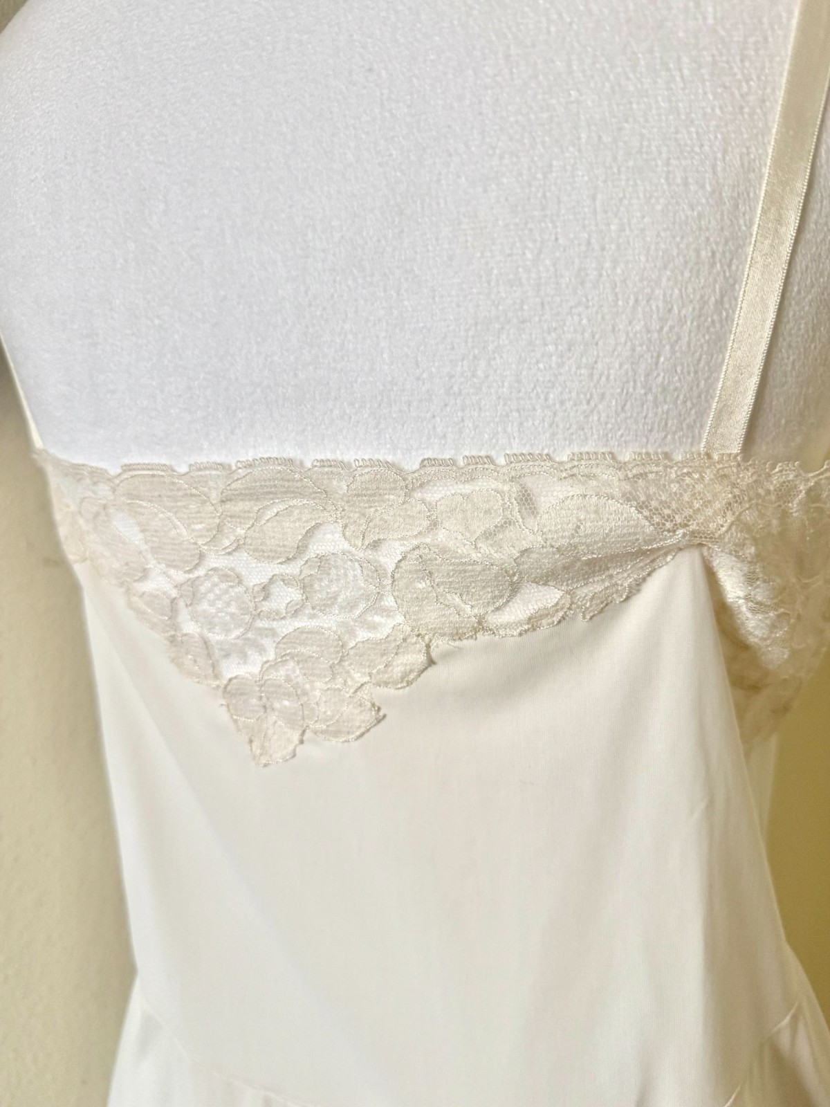 Vintage 1960s Sleeveless White Lace Nightgown or Slip In Cream With Lace Detail