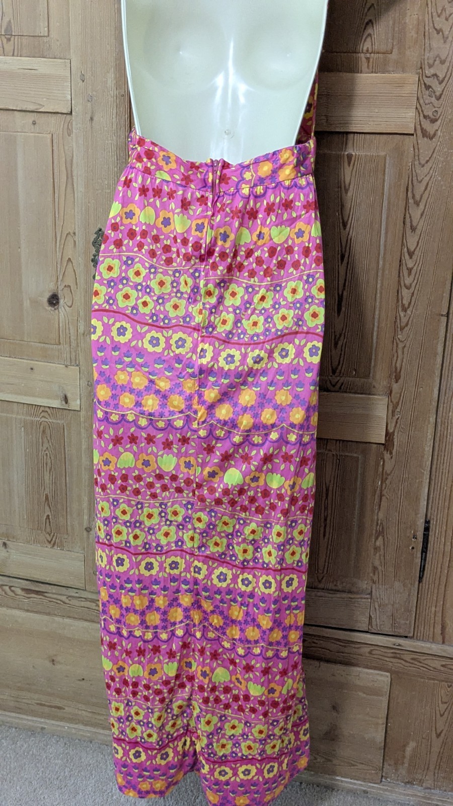 Vintage 1960’s Joseph Magnin Flower Power Mod Halter Maxi Dress Sz Small Nylon