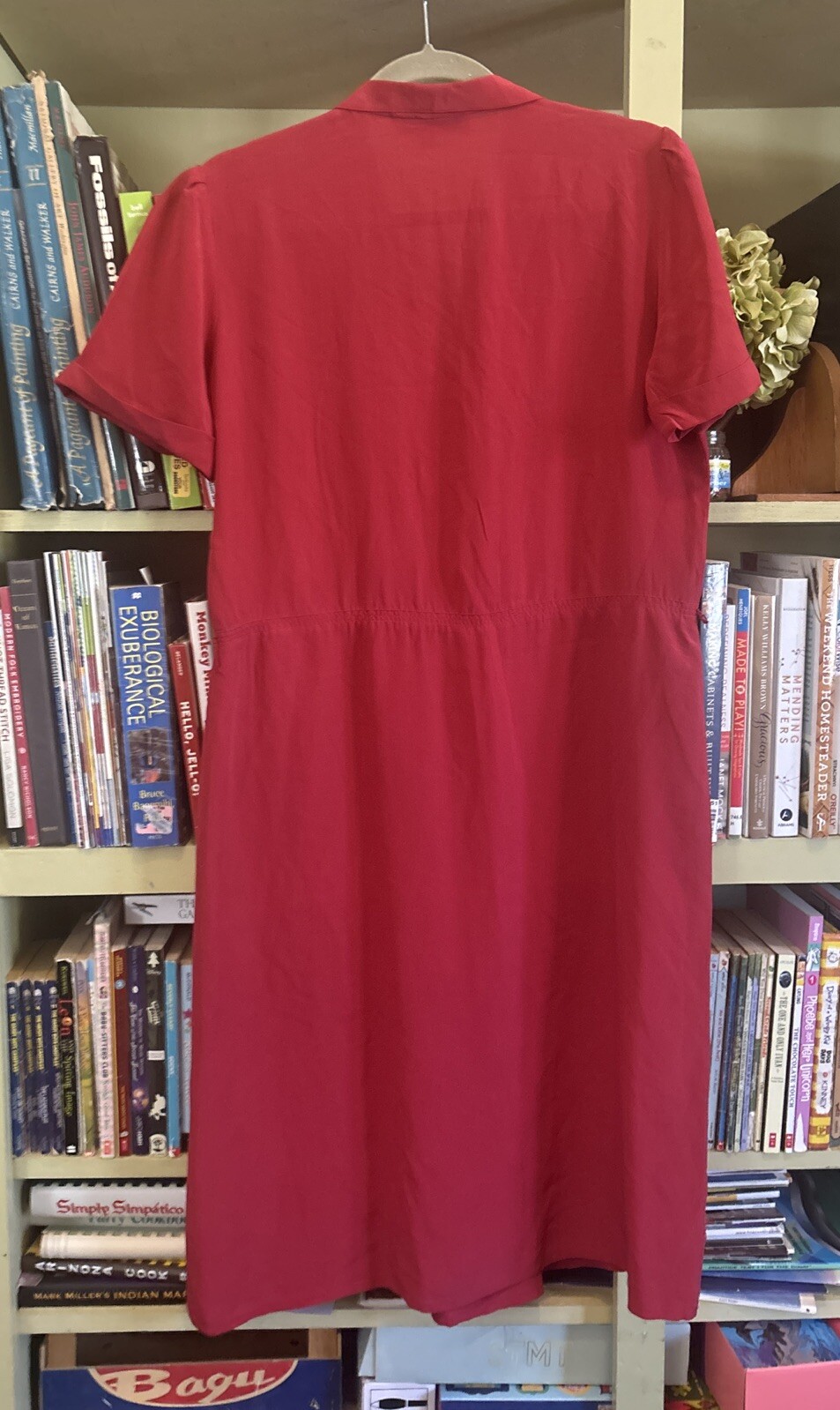 Vintage Barney Rippit Red Silk SS Dress Below Knee Gown M Hong Kong L Midi