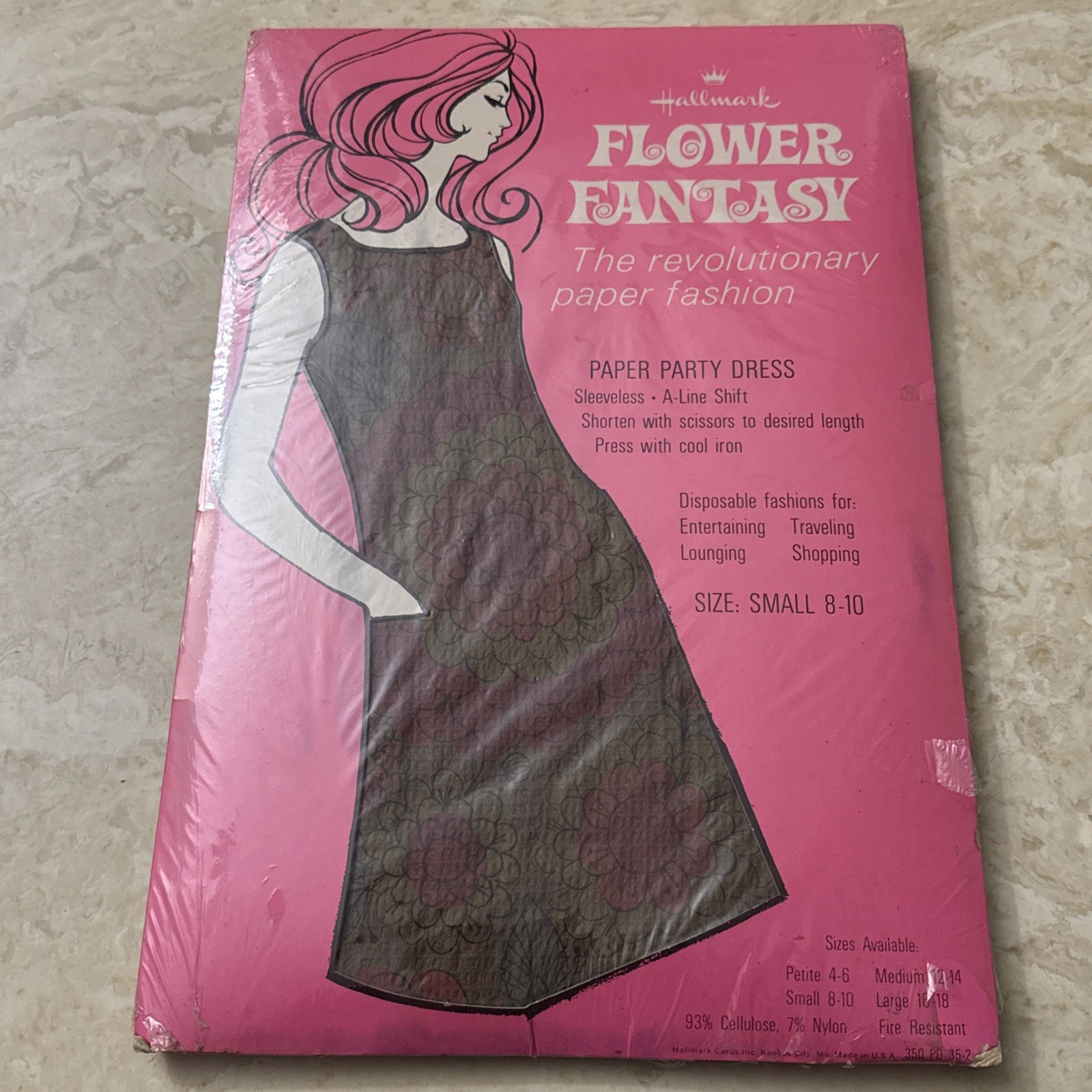 Vintage 60s Paper Dress Never Opened Flower Fantasy Hallmark Small 8-10 GoGo Mod
