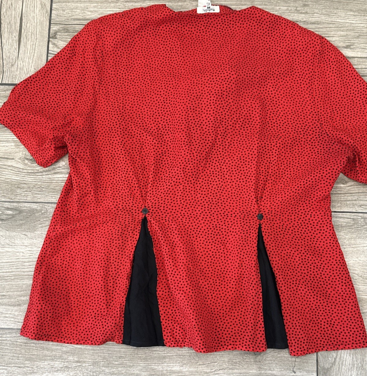 Vintage Hodeta Asymetric Button Down Short Sleeve Top Red Polka Dots Size 48