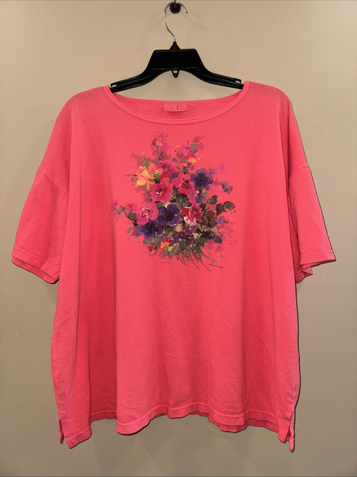 3X Tshirt, Peach Floral Print, Vintage 1998 Soft As A Grape