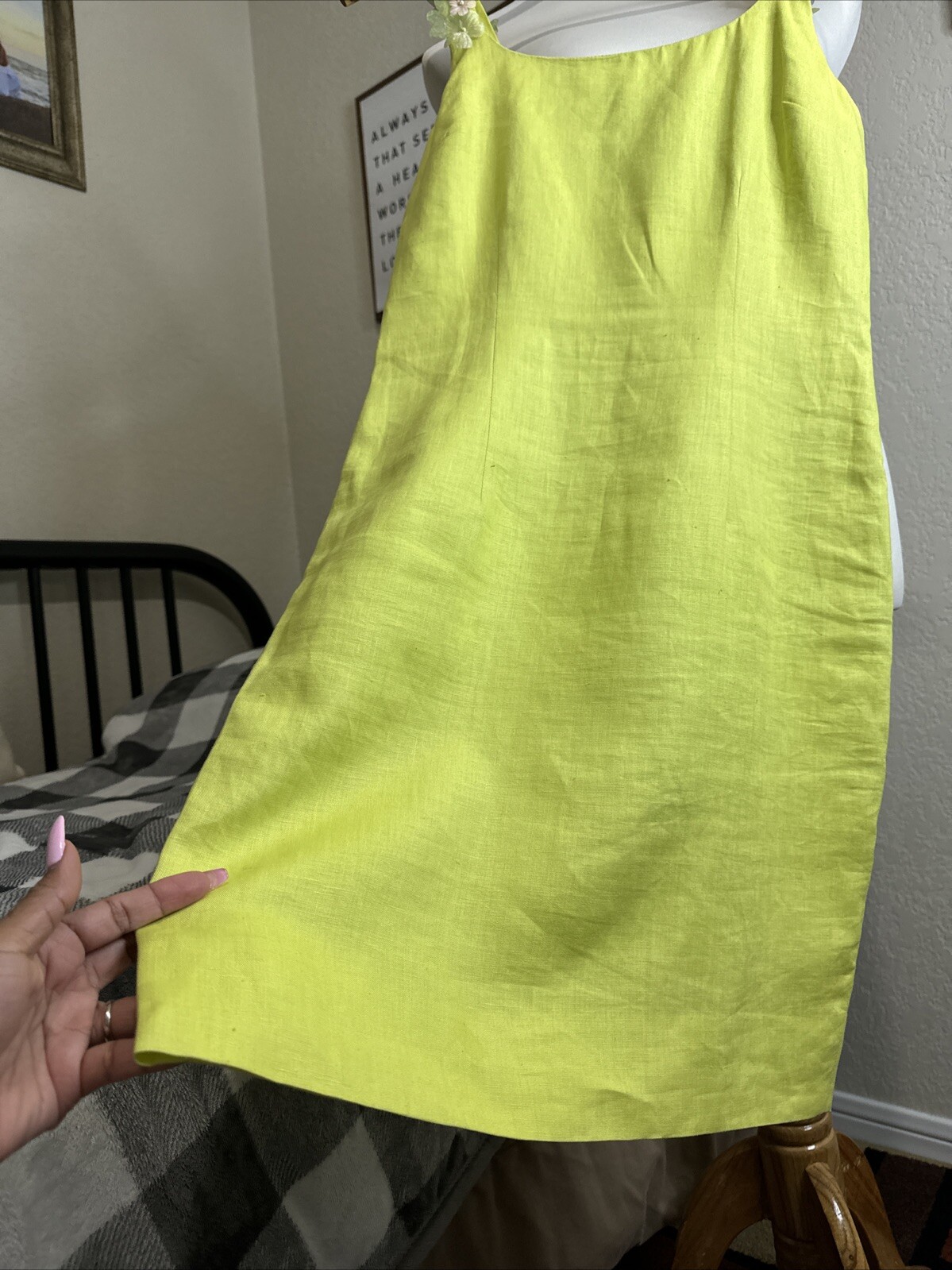 Vtg Althuser Dress Spring Linen Lime Green Xs-S